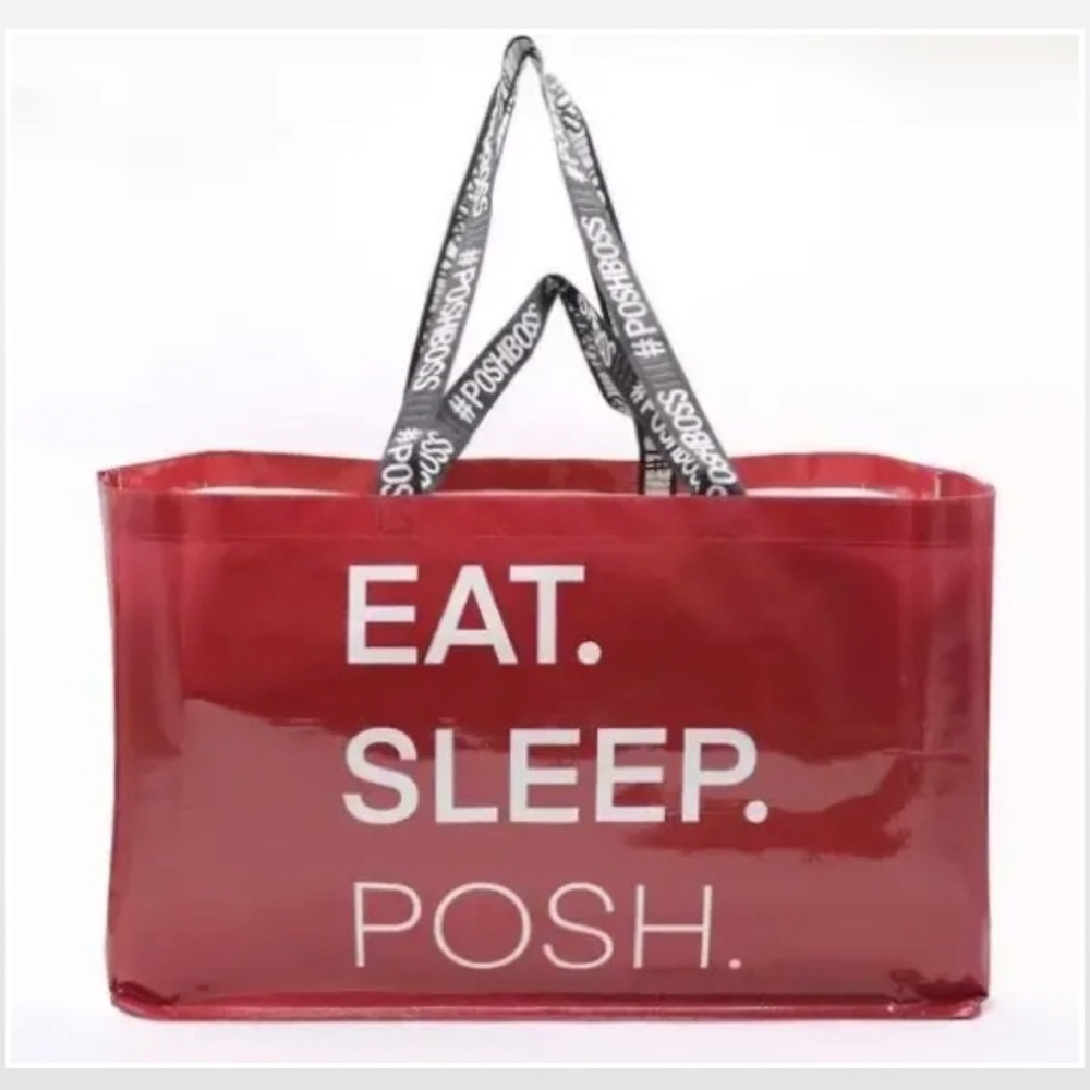 2 New Tote Bag #POSHBOSS Red White Oversized Large Double Handle - Picture 2 of 9